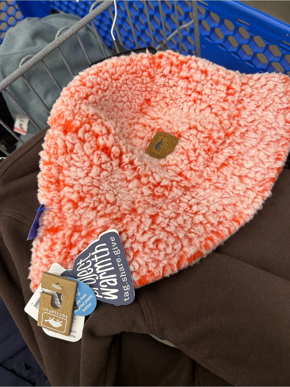 NWT TURTLE FUR Plush Sherpa Bucket Hat - Coral Peach Adjustable Inner Tab